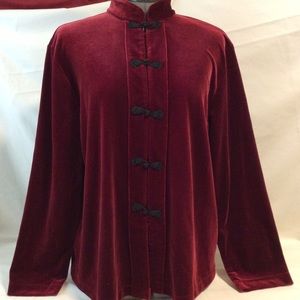 Vintage Maroon color blouse, soft Velvet touch fabric long sleeve Size LG.